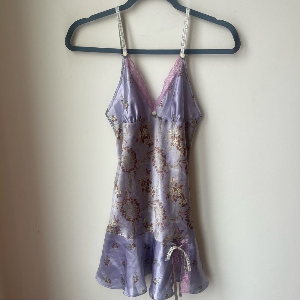 Victoria's Secret Y2K Lavender Lace Floral Satin Chemise Fairy